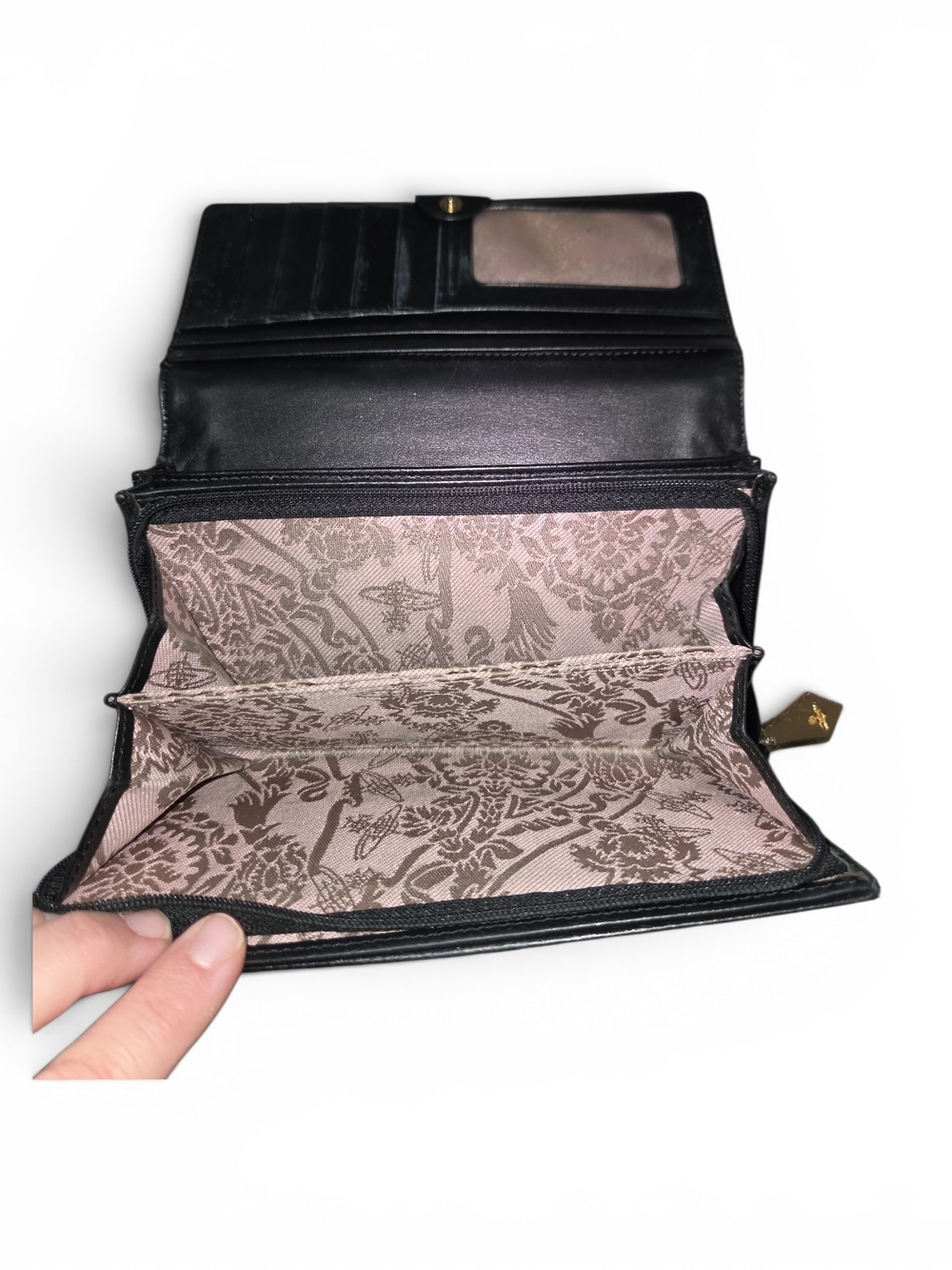 Vivienne Westwood Black Leather Get A Iife Long Wallet with Gold Orb Accent - Picture 5 of 7